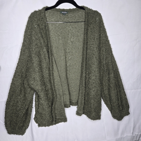 wild fable Sweaters - Wild Fable Olive Green Bouclé Knit Open-Front Cardigan | Size Large EUC